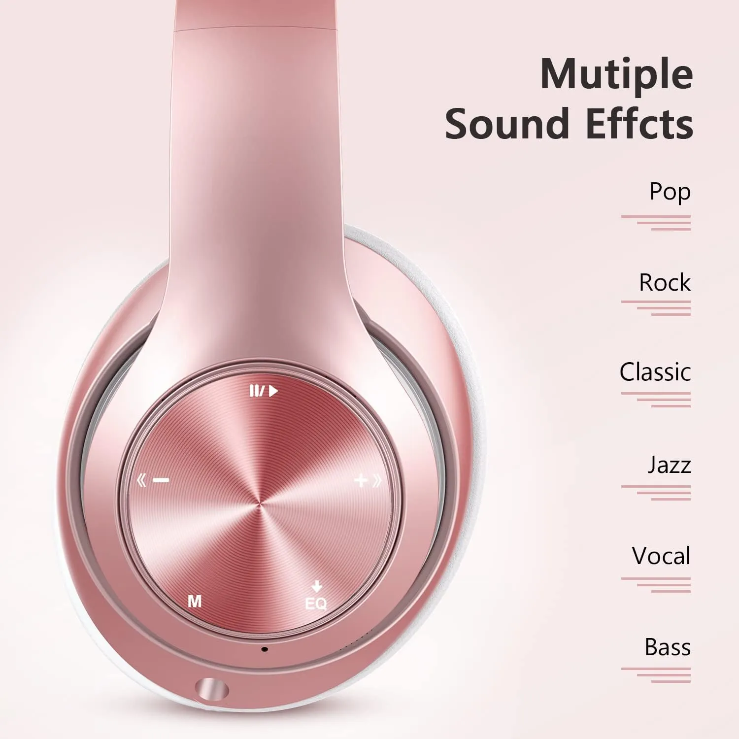 9S Over Ear Bluetooth Headphones, 60 Hours Playtime, Hi-Fi Stereo, Deep Bass, Microphone, Foldable, Rose Gold