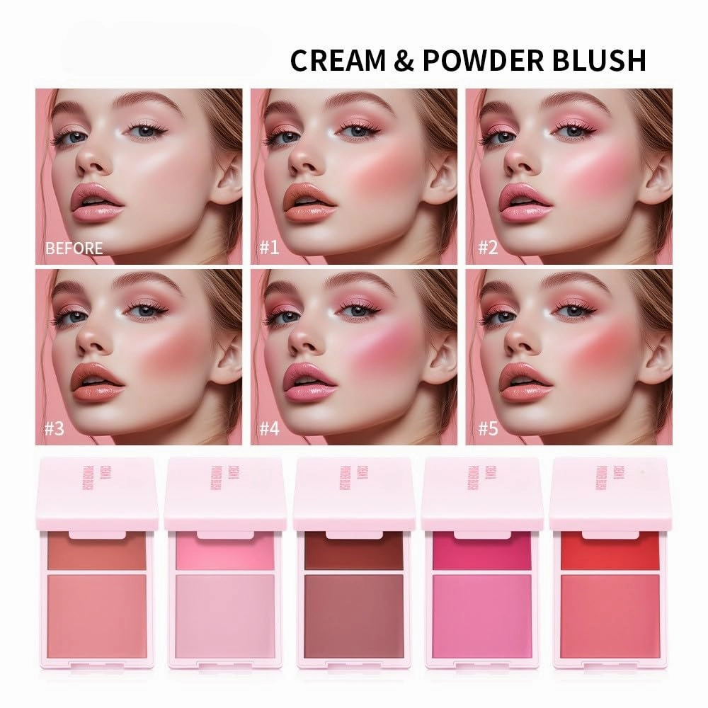 "Dual-Finish Blush Book" –2-in-1 Cream & Powder Blush Palette – Waterlight, Buildable & Long-Lasting, Non-Patchy, For Travel Gradient & Monochrome Looks (#02)