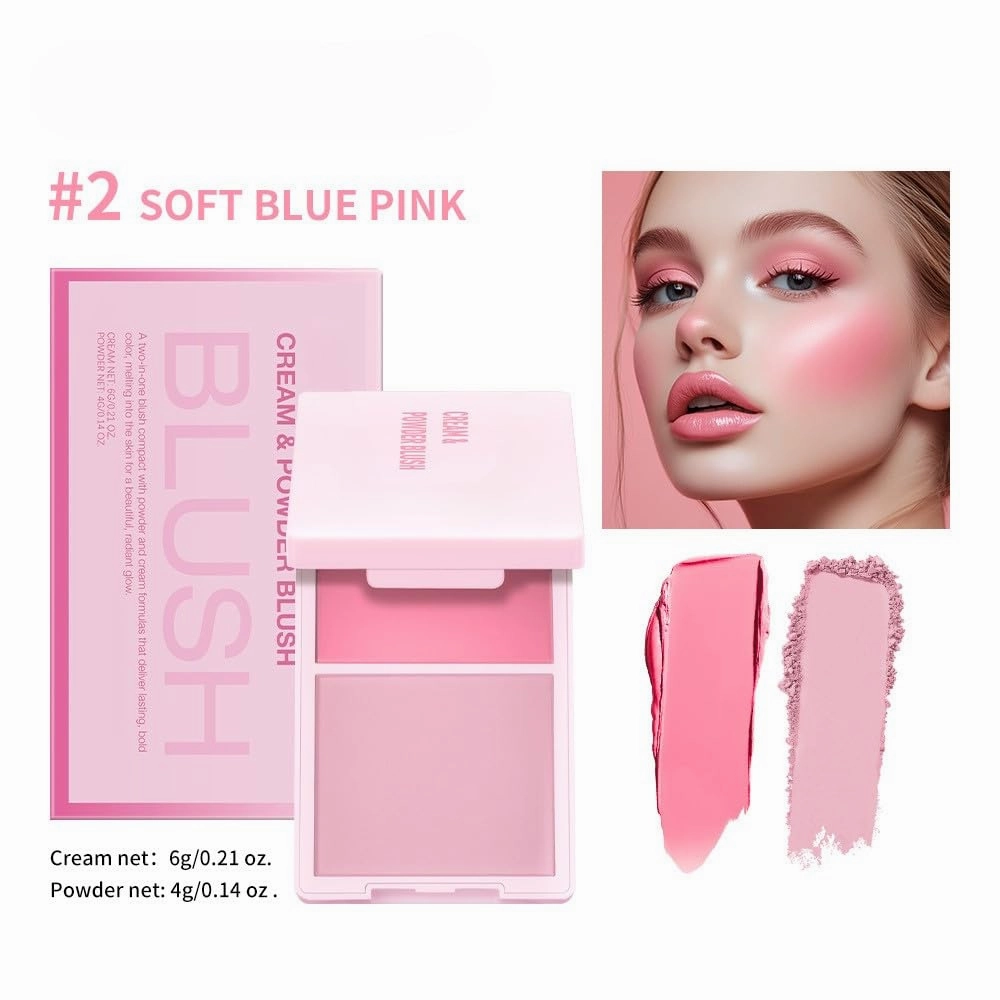"Dual-Finish Blush Book" –2-in-1 Cream & Powder Blush Palette – Waterlight, Buildable & Long-Lasting, Non-Patchy, For Travel Gradient & Monochrome Looks (#02)