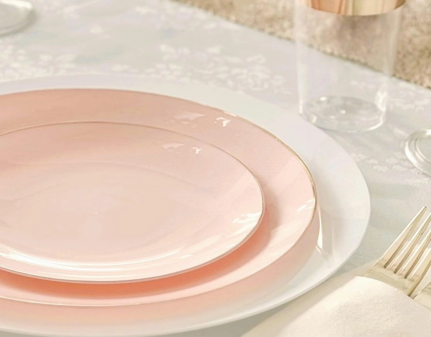 " OCCASIONS " 240 Plates Pack,(120 Guests) Premium Wedding Party Disposable Plastic Plates Set -120 x 10.25'' Dinner   120 x 7.5'' Salad/Dessert (Bali, Blush & Gold)