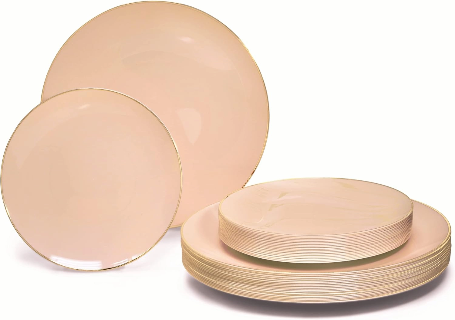" OCCASIONS " 240 Plates Pack,(120 Guests) Premium Wedding Party Disposable Plastic Plates Set -120 x 10.25'' Dinner   120 x 7.5'' Salad/Dessert (Bali, Blush & Gold)