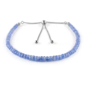 AA  Natural Blue Sapphire Gemstone Bolo Bracelet, Rhodium Plated, 925 Sterling Silver, Adjustable Slider, Chakra Beads, Healing Crystals, Women Jewelry, Valentine Gift, 10"