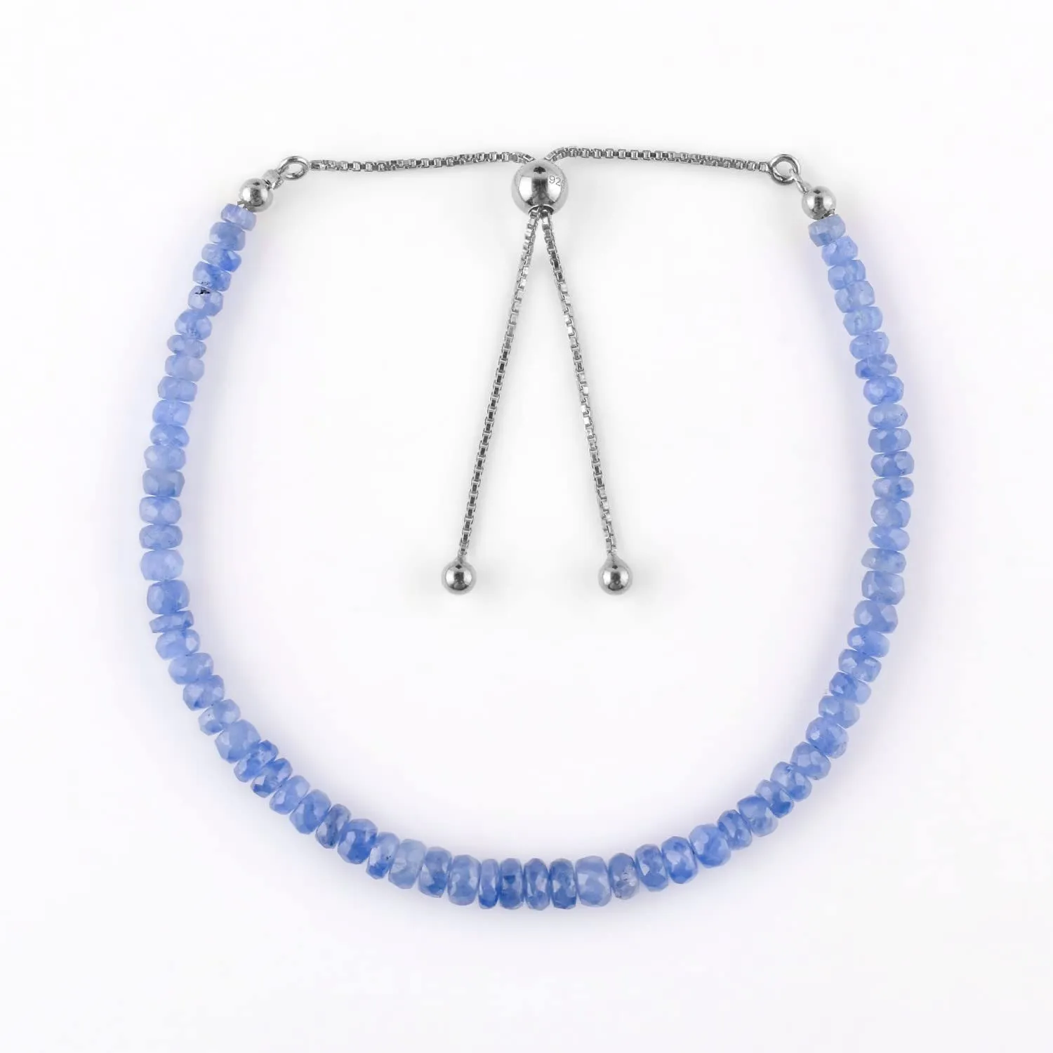 AA  Natural Blue Sapphire Gemstone Bolo Bracelet, Rhodium Plated, 925 Sterling Silver, Adjustable Slider, Chakra Beads, Healing Crystals, Women Jewelry, Valentine Gift, 10"