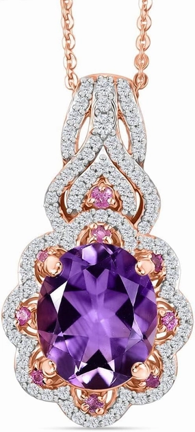 AAA Rose De France Amethyst and Multi Gemstone 4.70 ctw Vintage Elegance Pendant Necklace in 18K Vermeil Rose Gold Plated Sterling Silver 20 Inches Birthday Gifts