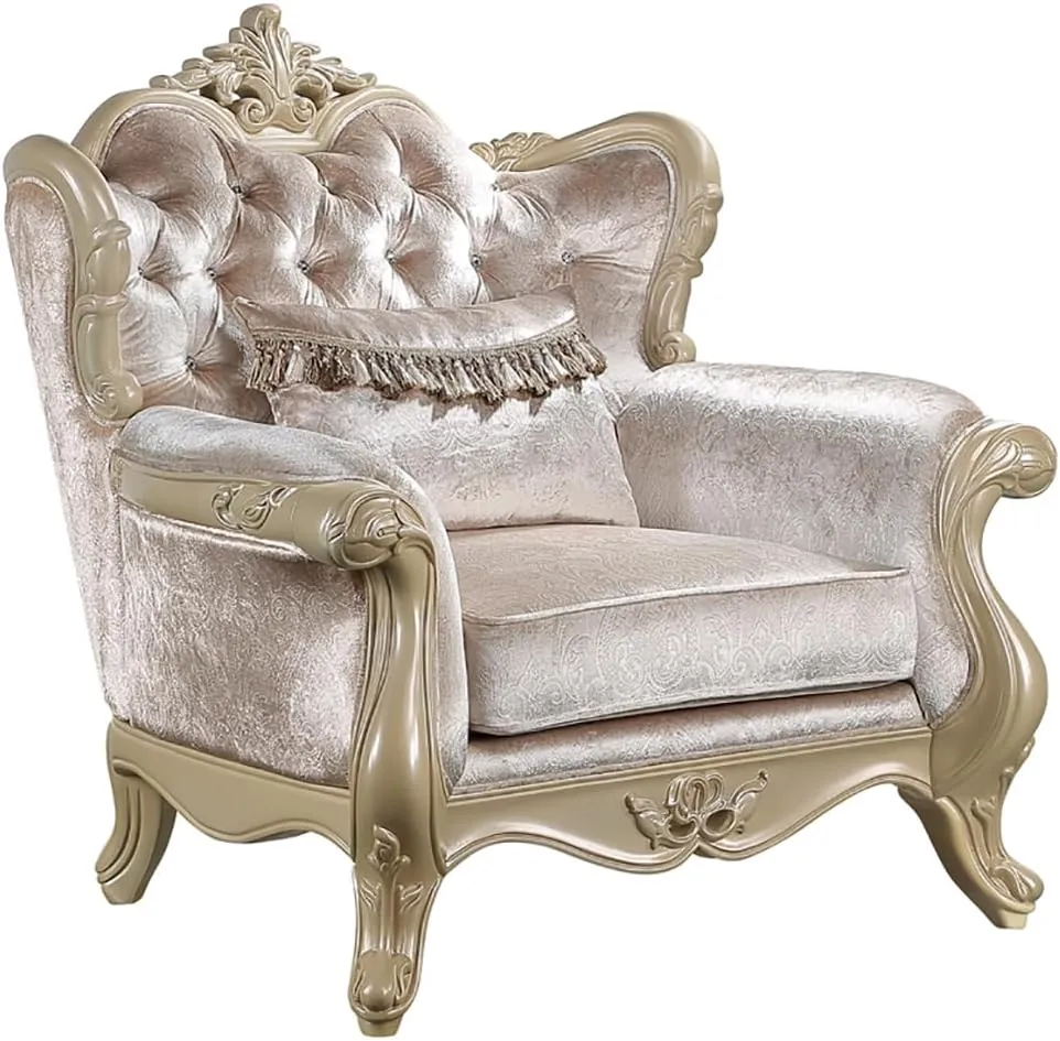 Acme Libertee Upholstered Chair with Pillow in Beige and Champagne