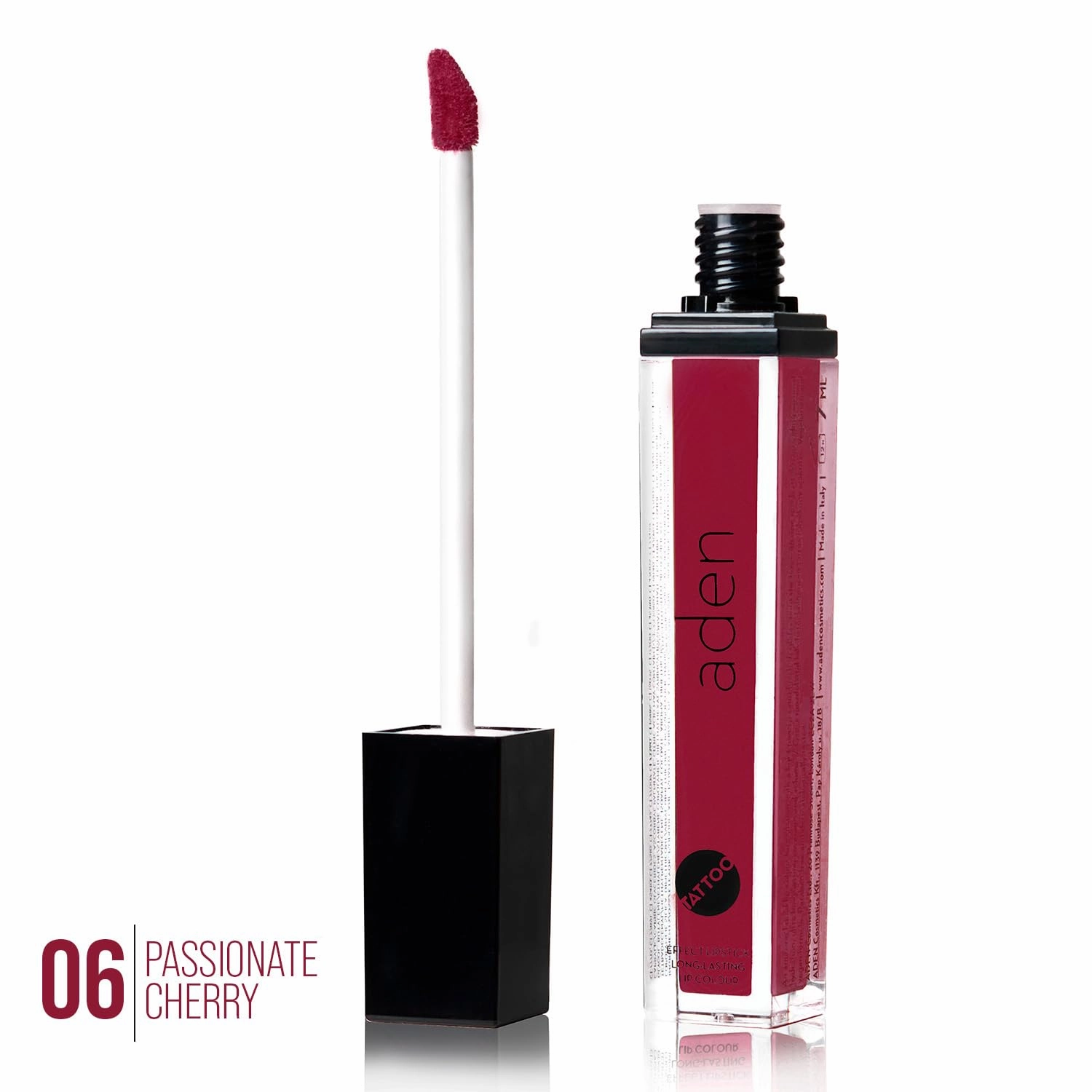 aden Tattoo Matte Lipstick - 7ML - Highly Pigmented - Provides Non-Shinny, Non Smudging and Velvety Finish – Water Proof Made in Italy (06 Passionate Cherry)