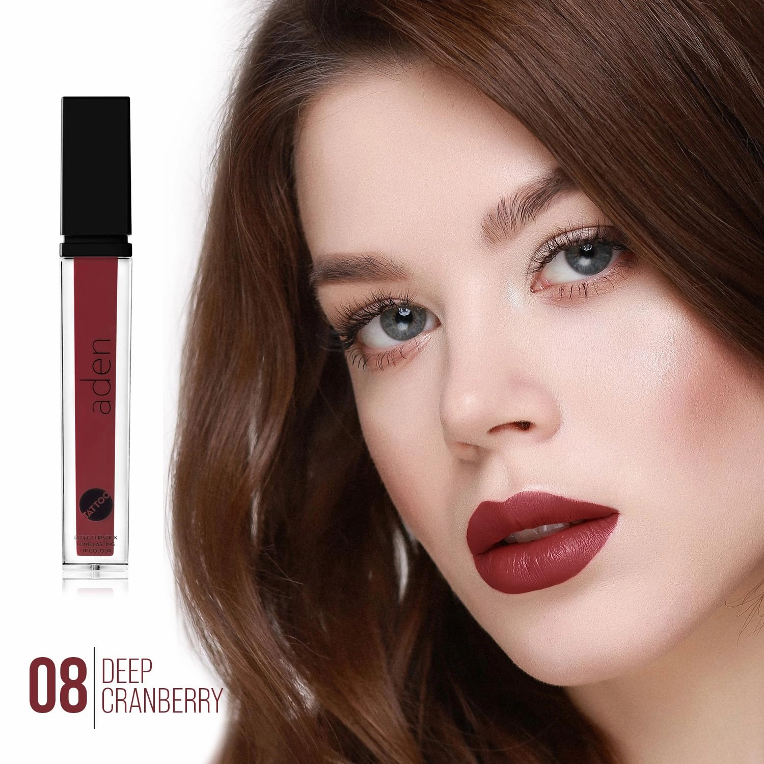 aden Tattoo Matte Lipstick - 7ML - Highly Pigmented - Provides Non-Shinny, Non Smudging and Velvety Finish – Water Proof Made in Italy (08 Deep Cramberry)