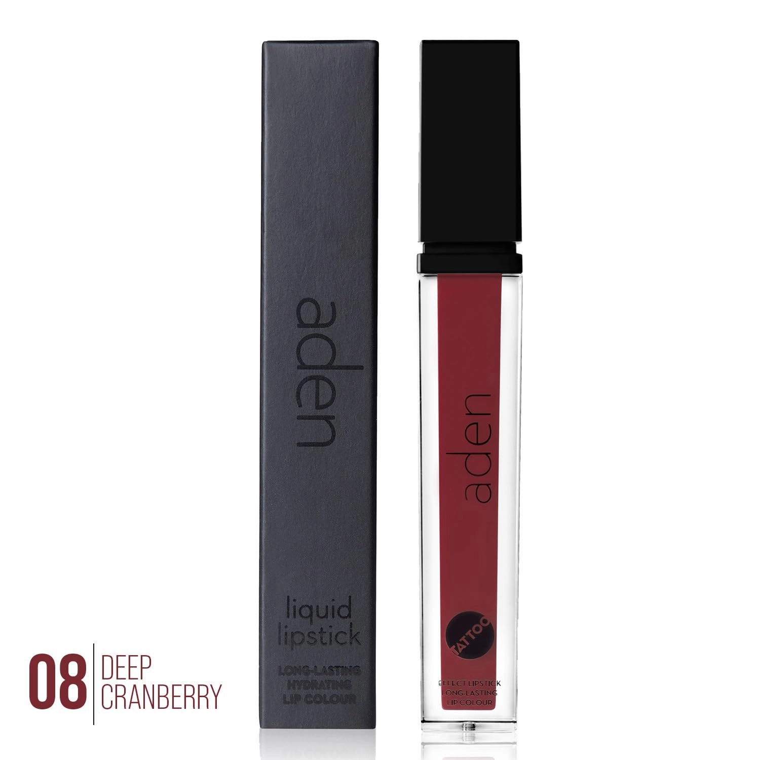 aden Tattoo Matte Lipstick - 7ML - Highly Pigmented - Provides Non-Shinny, Non Smudging and Velvety Finish – Water Proof Made in Italy (08 Deep Cramberry)