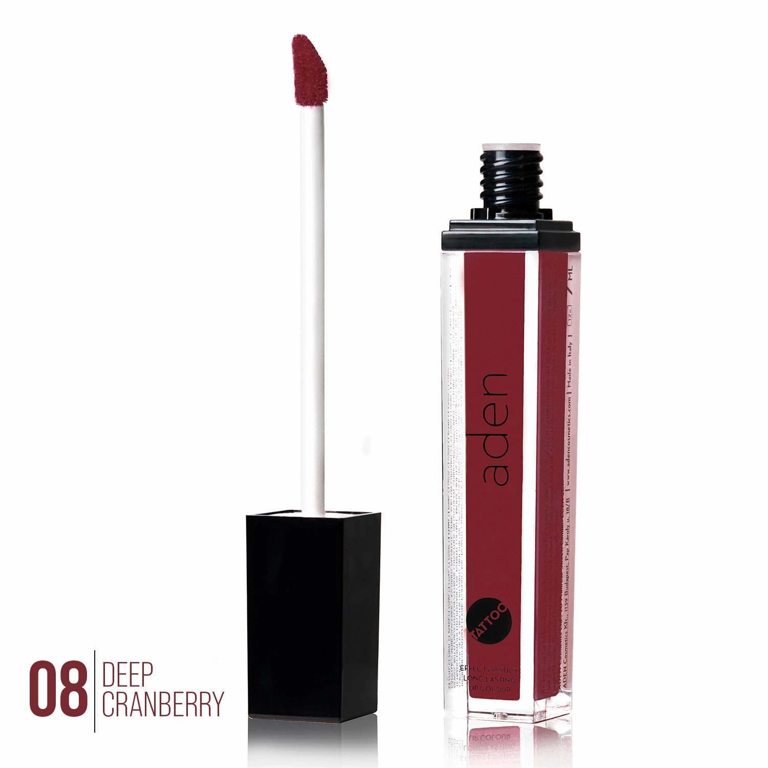 aden Tattoo Matte Lipstick - 7ML - Highly Pigmented - Provides Non-Shinny, Non Smudging and Velvety Finish – Water Proof Made in Italy (08 Deep Cramberry)