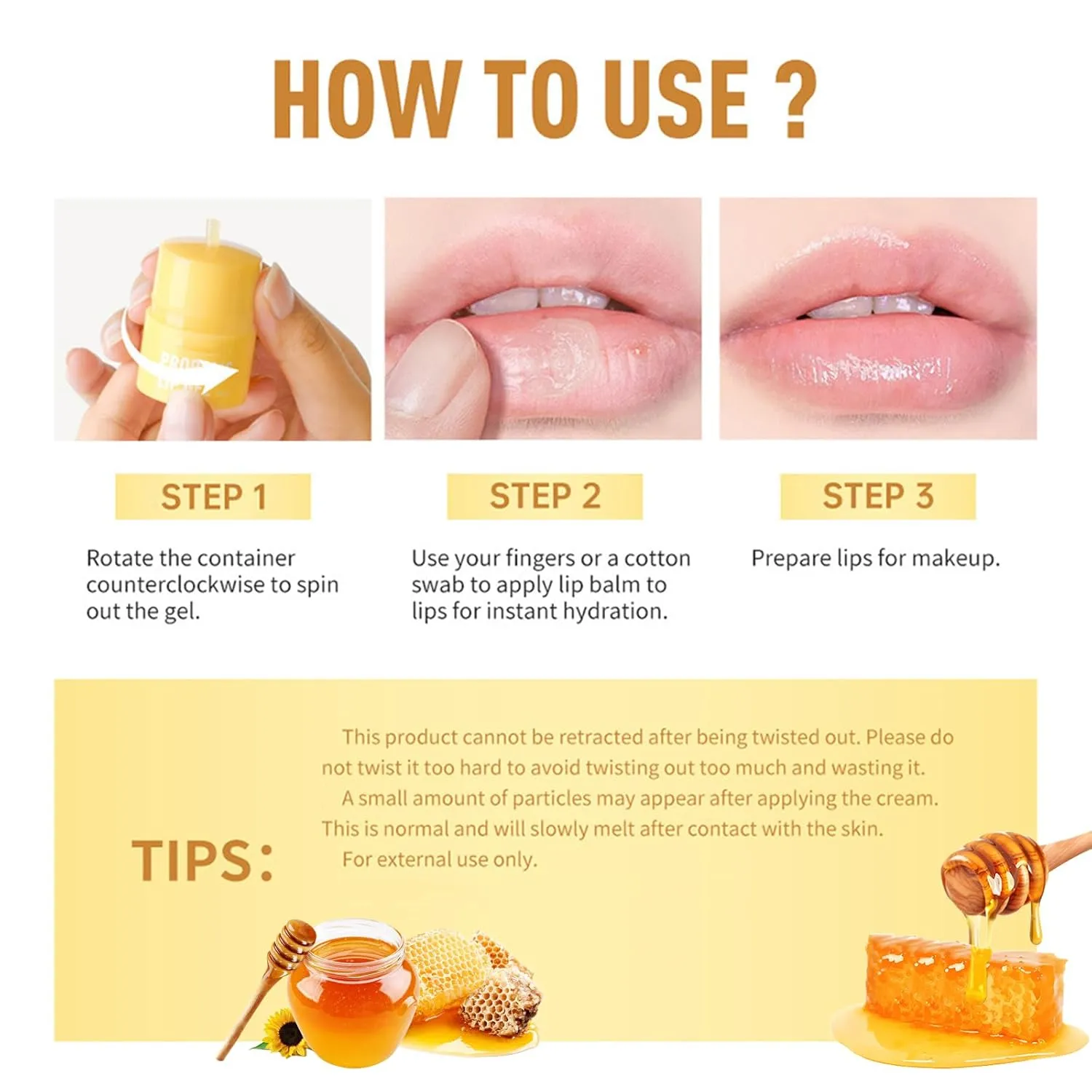 Aesthelabs Lip Healing Honey Butter, Natural Overnight Lip Repair Honey Butter, 12H Hydrating Vegan Lip Balm with Propolis, Twist-Up Design (3pcs, 15ml)