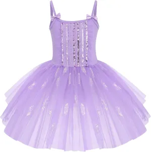 AFAVOM Toddler Kid Girls Sequins Fringes Camisole Ballet Dance Dress Glitter Feather Tutu Skirted Leotard Ballerina Dancewear