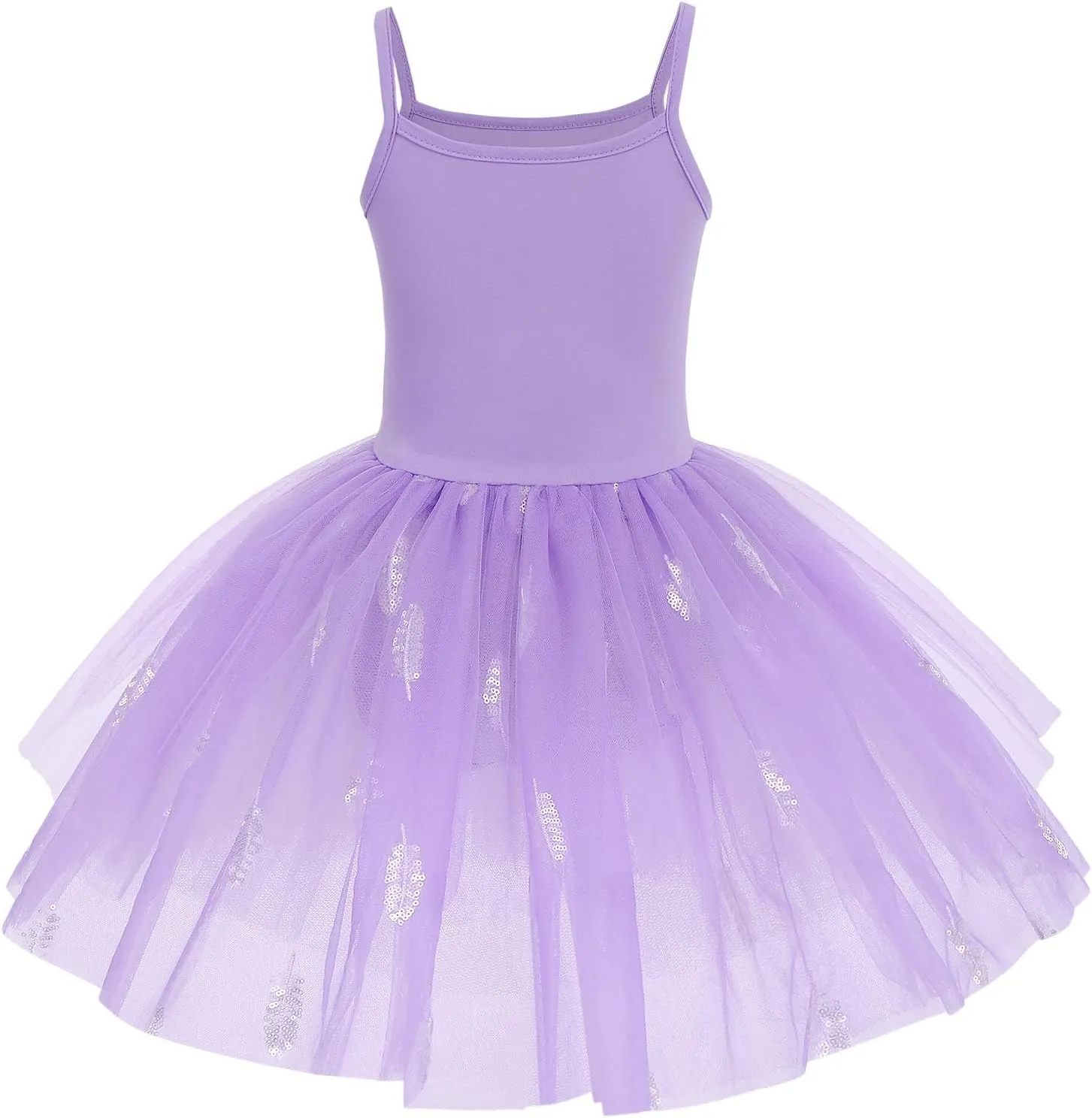 AFAVOM Toddler Kid Girls Sequins Fringes Camisole Ballet Dance Dress Glitter Feather Tutu Skirted Leotard Ballerina Dancewear