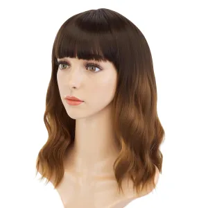 AGPTEK Wig, Synthetic Wig for Women Wavy, Colored Realistic Wig with Bangs, Great for Party, Cosplay, Daily-Use and Festivals (Black to Brown 13.7inch)