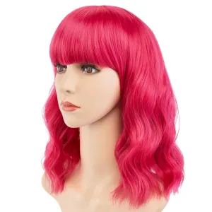 AGPTEK Wig, Synthetic Wig for Women Wavy, Colored Realistic Wig with Bangs, Great for Party, Cosplay, Daily-Use and Festivals (Hot Pink 13.7inch)