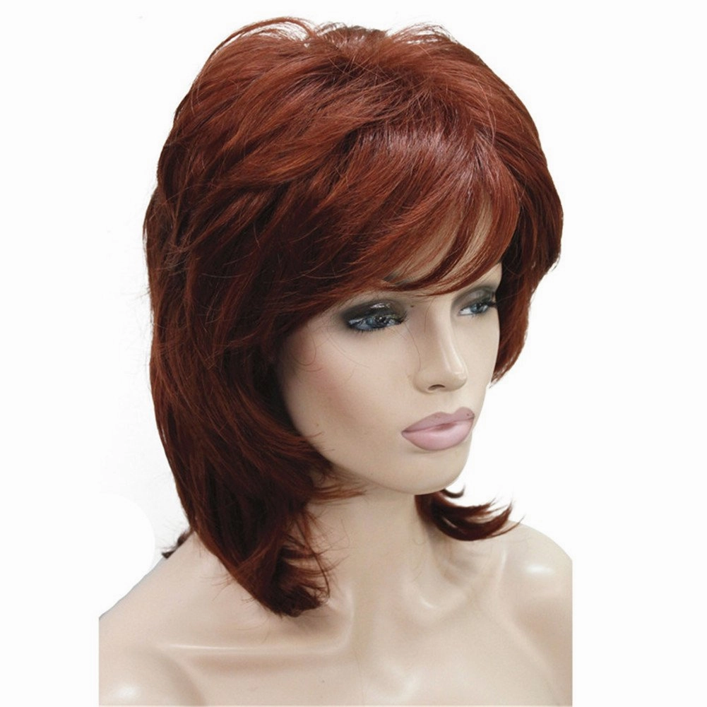 Aimole Soft Shaggy Layered Medium Length Classic Cap Synthetic Women Wigs(130-Fox Red)