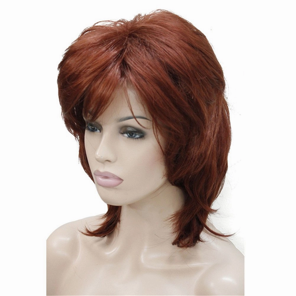 Aimole Soft Shaggy Layered Medium Length Classic Cap Synthetic Women Wigs(130-Fox Red)