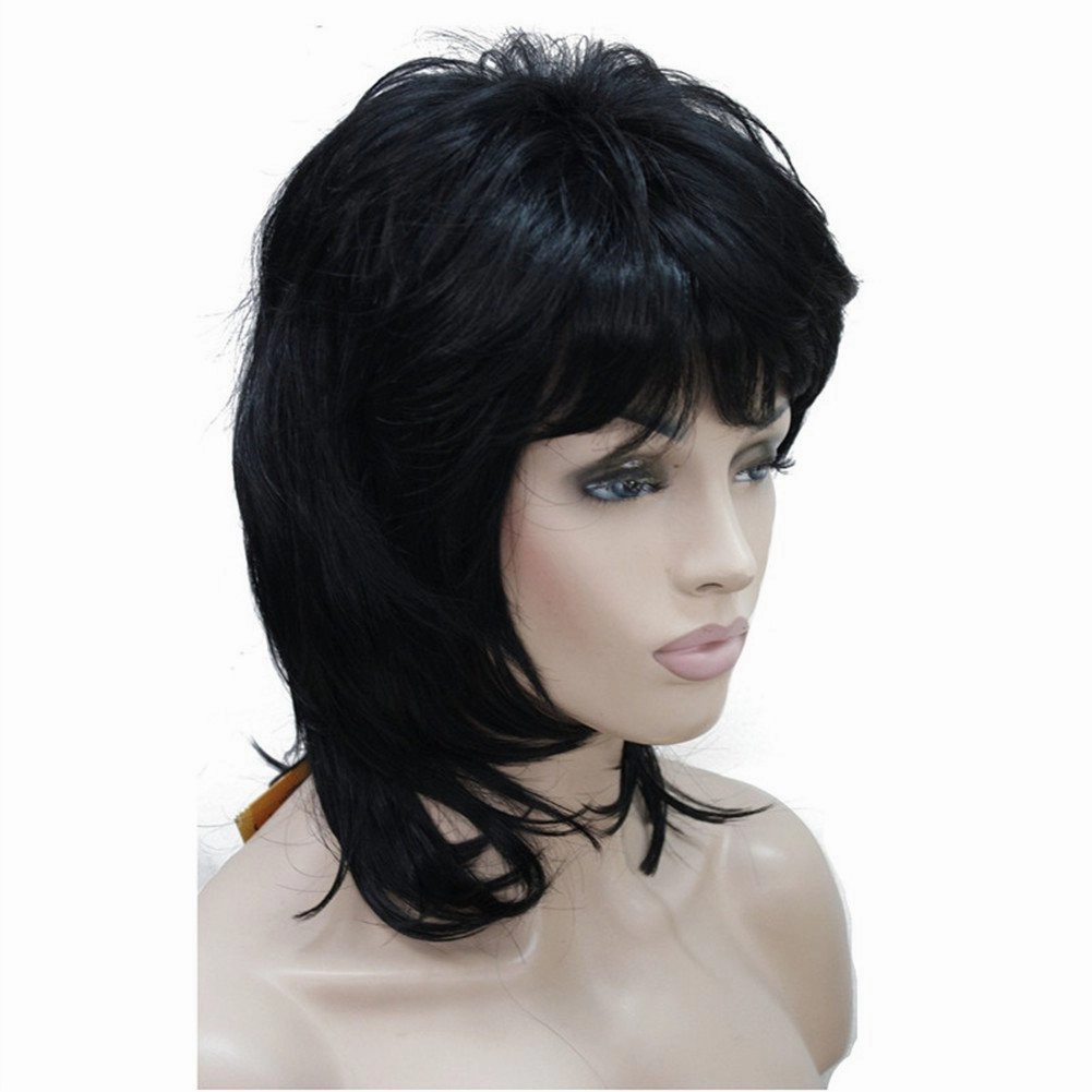 Aimole Soft Shaggy Layered Medium Length Classic Cap Synthetic Women Wigs(1-Black)