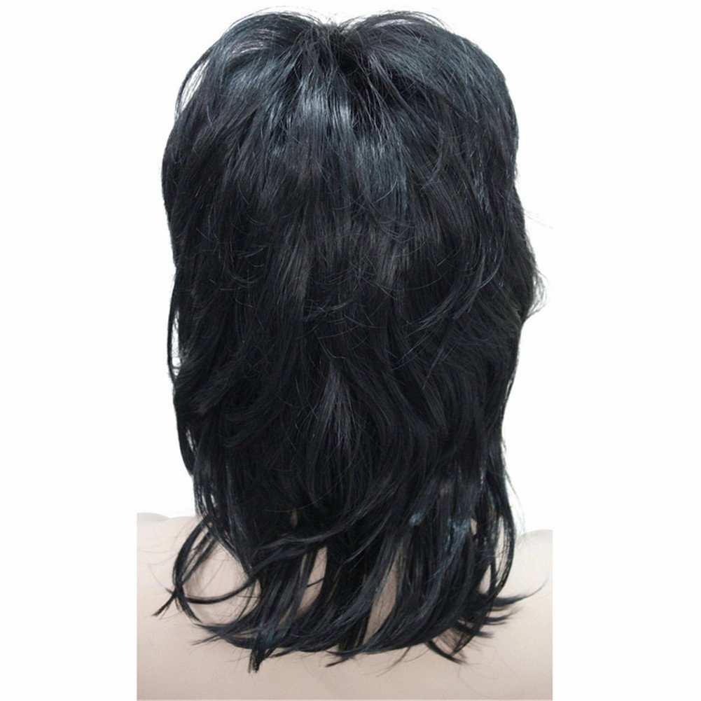 Aimole Soft Shaggy Layered Medium Length Classic Cap Synthetic Women Wigs(1-Black)