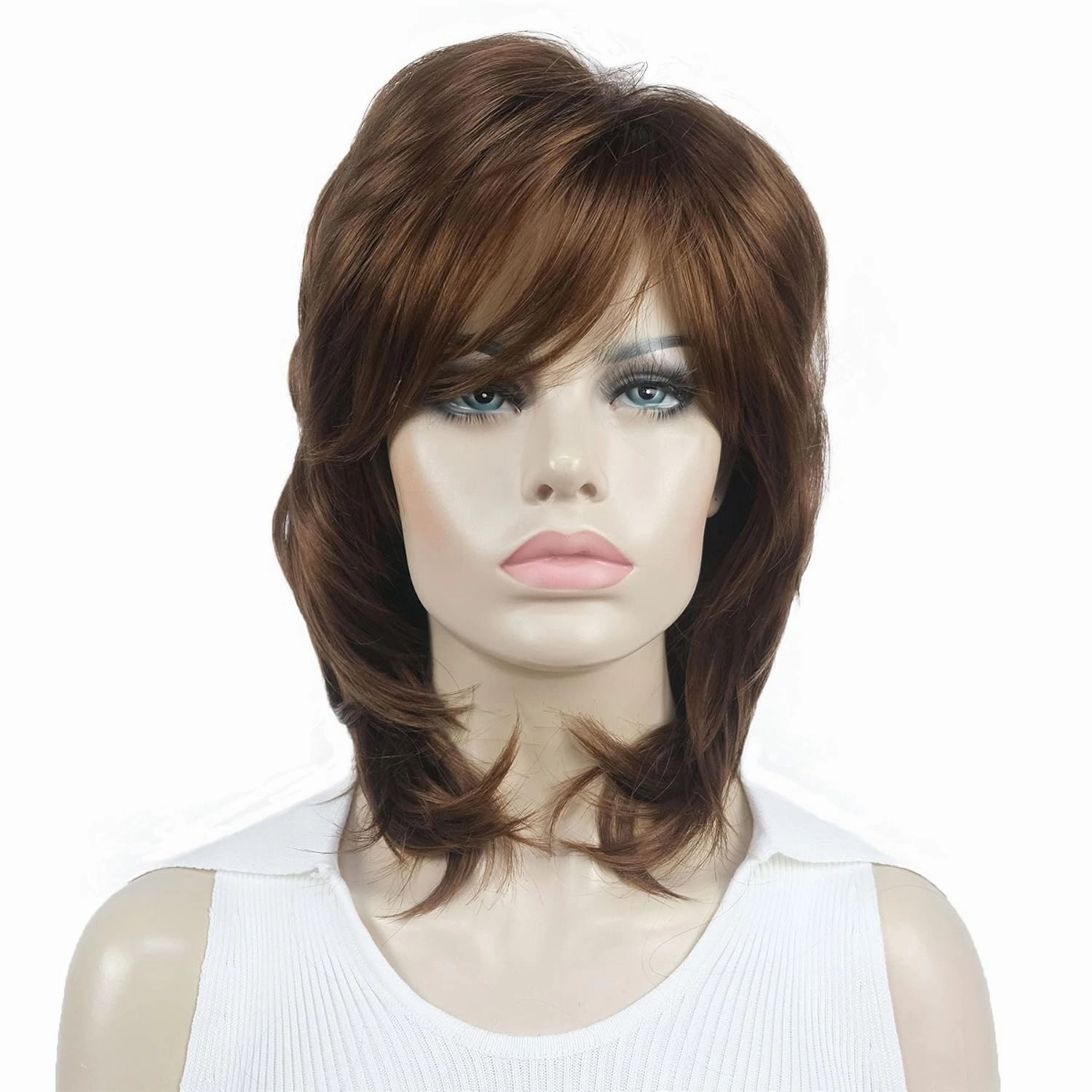 Aimole Soft Shaggy Layered Medium Length Classic Cap Synthetic Women Wigs (30 Medium Auburn)