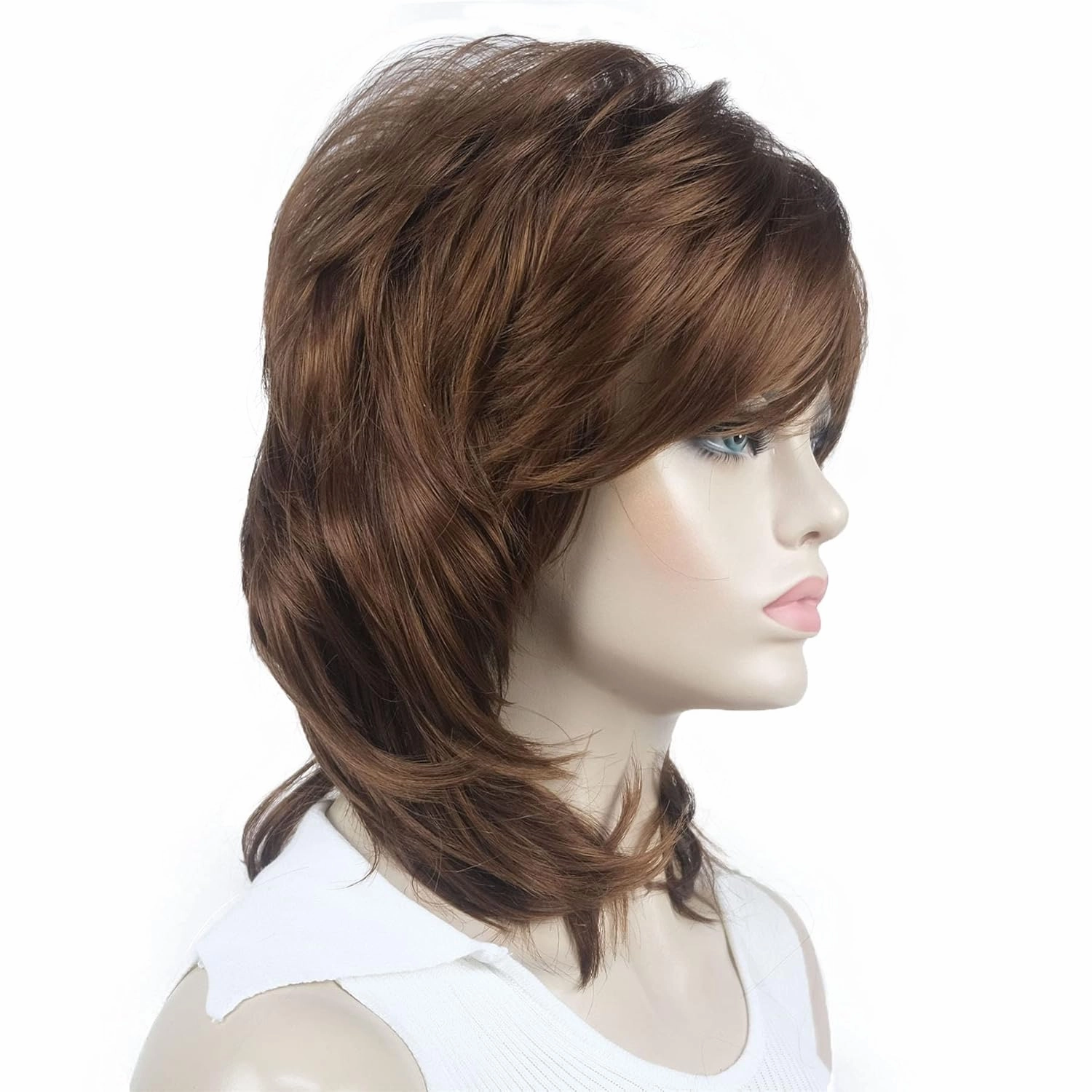 Aimole Soft Shaggy Layered Medium Length Classic Cap Synthetic Women Wigs (30 Medium Auburn)