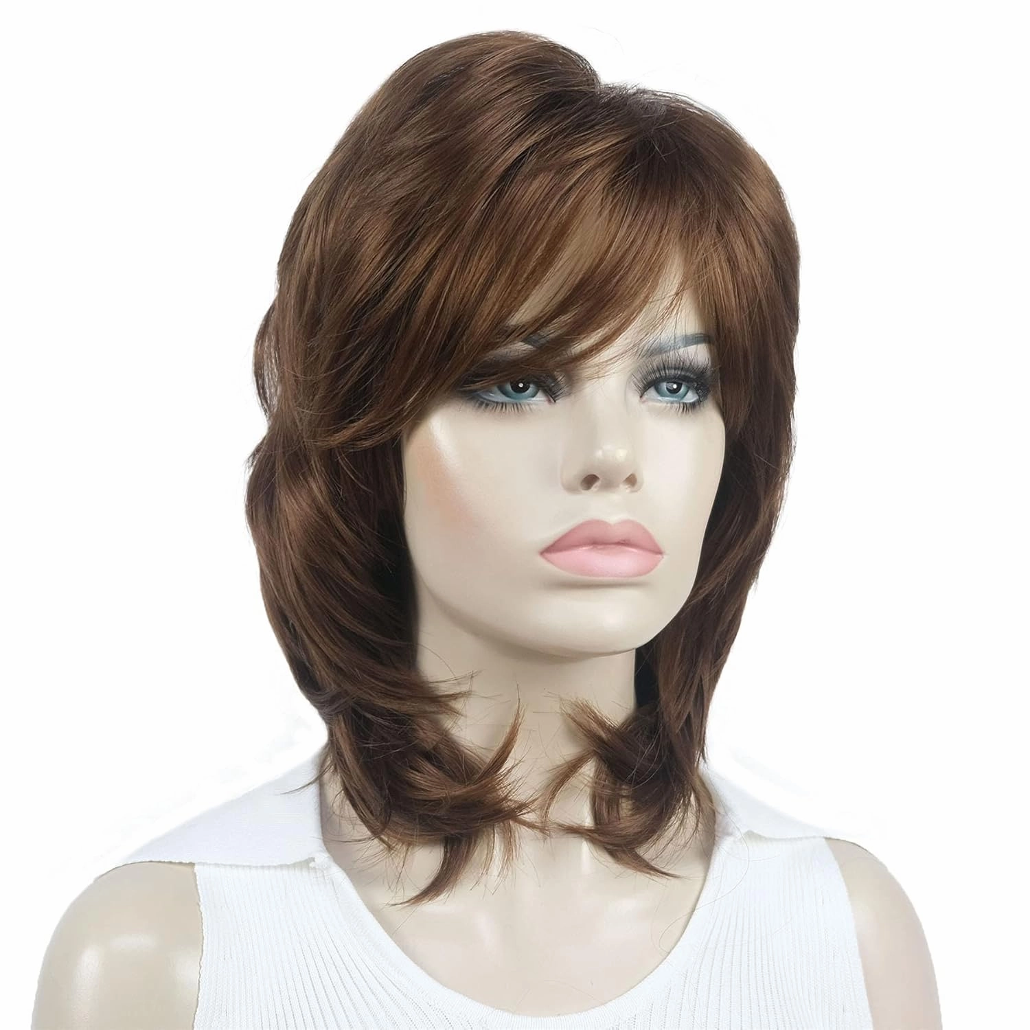 Aimole Soft Shaggy Layered Medium Length Classic Cap Synthetic Women Wigs (30 Medium Auburn)