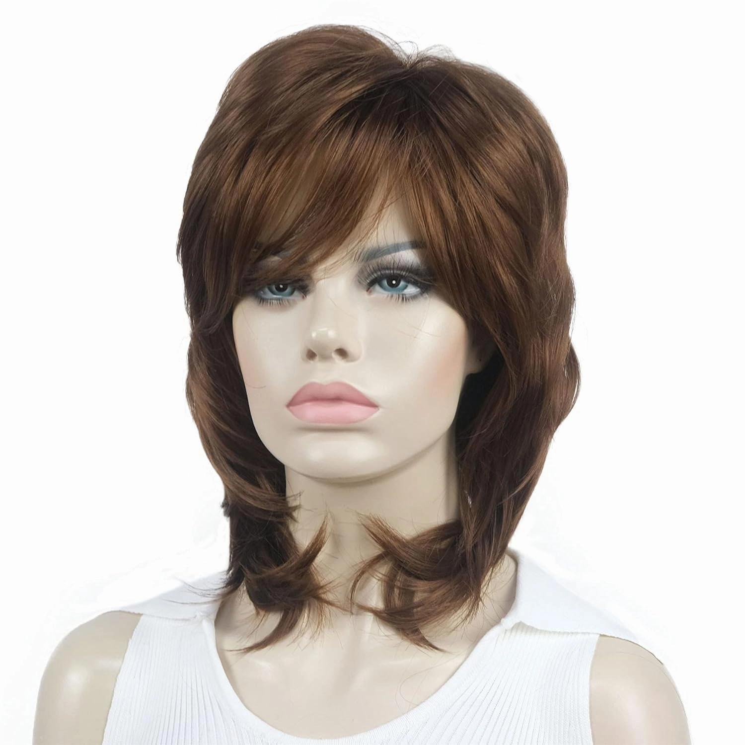Aimole Soft Shaggy Layered Medium Length Classic Cap Synthetic Women Wigs (30 Medium Auburn)