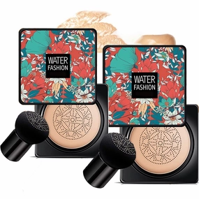 Air Cushion CC Cream Mushroom Head Foundation Air Cushion BB Cream Concealer Moisturizing Brighten Makeup Long Lasting Waterproof-Natural 2Pack