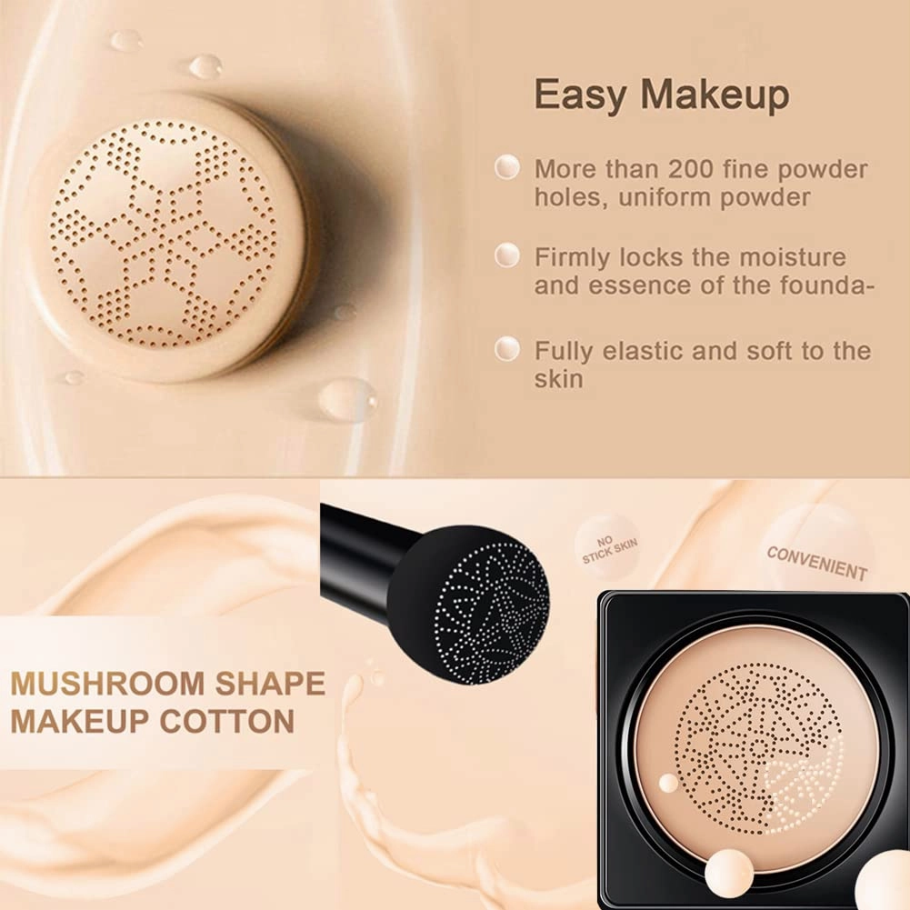 Air Cushion CC Cream Mushroom Head Foundation Air Cushion BB Cream Concealer Moisturizing Brighten Makeup Long Lasting Waterproof-Natural 2Pack