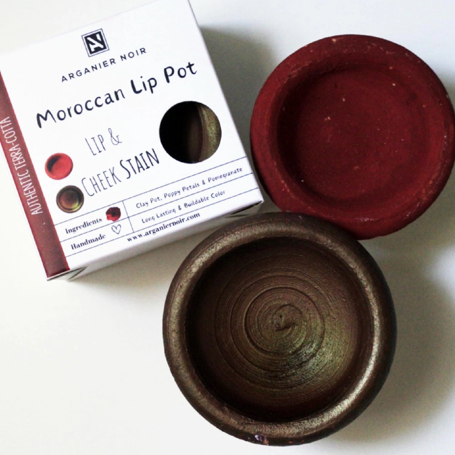 Aker Fassi Set of 2 Moroccan Lip Pot Two Authentic Terracotta Pot Red and Brick Cheek Tint. Moroccan Lipstick.