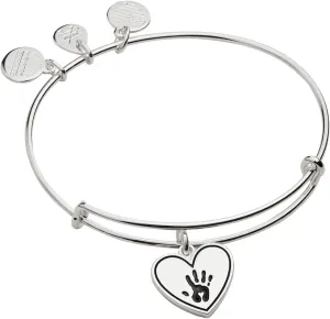 Alex and Ani A20EBHEARTSAS,Forever Touched My Heart Expandable Bangle Bracelet,Shiny Antique Silver,Black, Bracelets