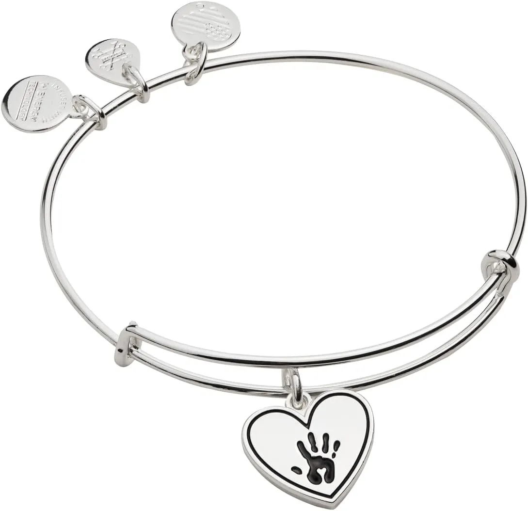 Alex and Ani A20EBHEARTSAS,Forever Touched My Heart Expandable Bangle Bracelet,Shiny Antique Silver,Black, Bracelets