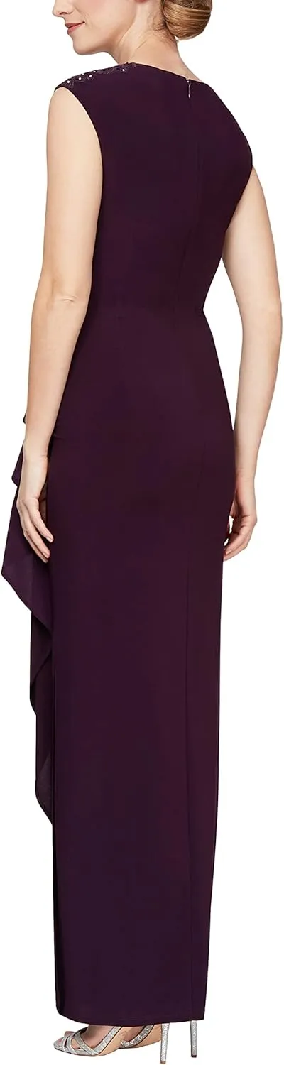 Alex Evenings Women's Long Column Dress with Sweetheart Neck (Petite and Regular)