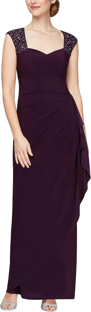 Alex Evenings Women's Long Column Dress with Sweetheart Neck (Petite and Regular)