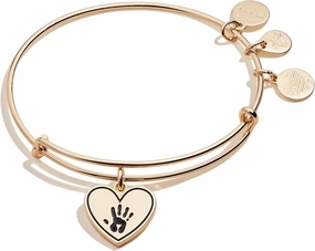Alex and Ani Forever Touched My Heart Expandable Wire Bangle, Shiny Antique Gold Finish, Black Charm, 2 inches to 3.5 inches