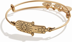 Alex and Ani Symbols and Tokens Expandable Bangle for Women, Spiritual Armor In Line Hamsa, Rafaelian Gold Finish, 2 to 3.5 in