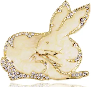 Alilang Womens Gold Tone Clear Rhinestones Blush Rabbit Bunny Hare Brooch Pin