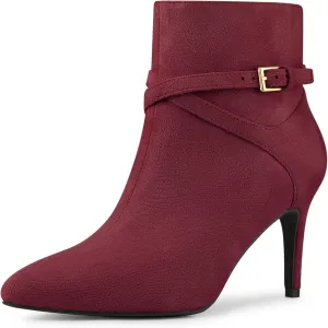 Allegra K Women's Pointy Toe Buckle Cross Straps Stiletto Heel Ankle Boots