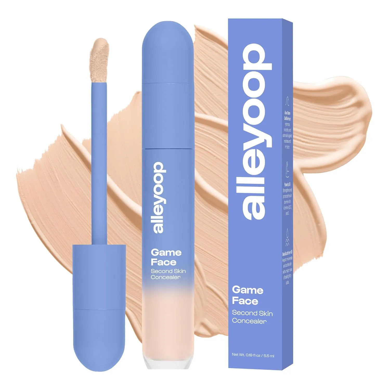 Alleyoop Game Face Makeup Concealer - Lightweight, Buildable Under Eye Concealer for Dark Circles, Hydrating Cream Formula for Women with Aloe Stem Cell - Smooth, Crease-Proof Makeup, Brilliant