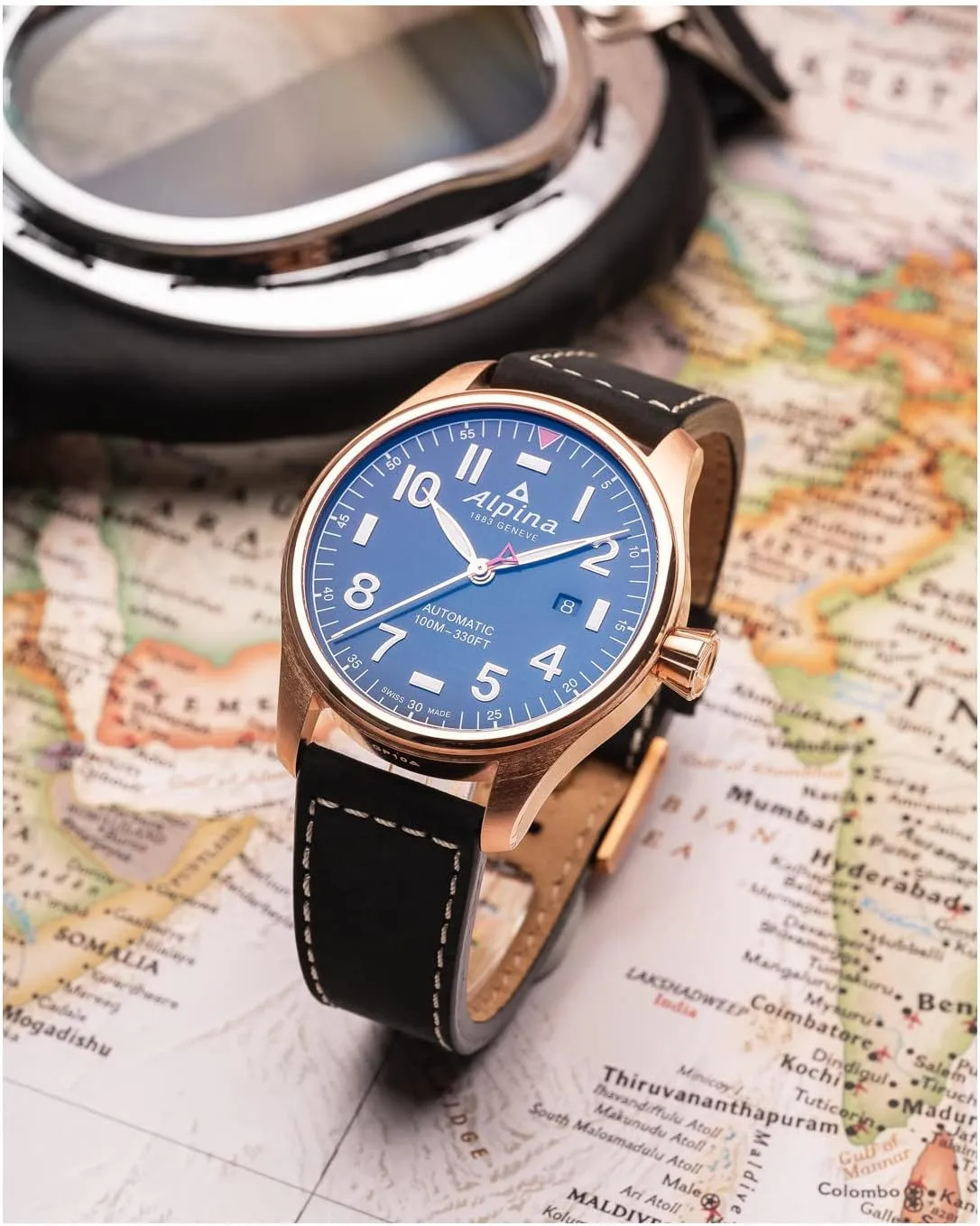 ALPINA Startimer Pilot 3-Hand Automatic, Arabic Markers, Sapphire Crystal, 44mm