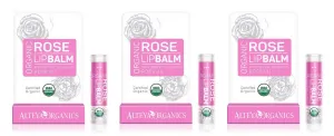 Alteya USDA Organic 3-Pack Bulgarian Rose Lip Balm - 0.52oz/15g, 3 x 0.17oz/5g each