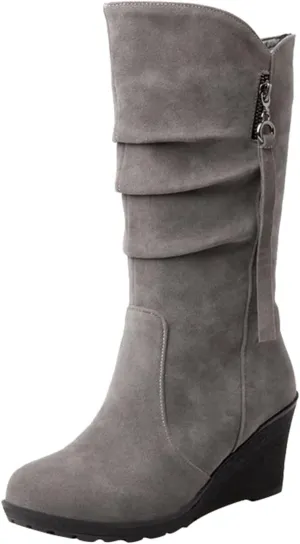 AMDBEL Wide Calf Boots for Women Wedge Heel Womens Fall Boots 2024 Winter Zipper Platform Boots Fashion Booties Shoes