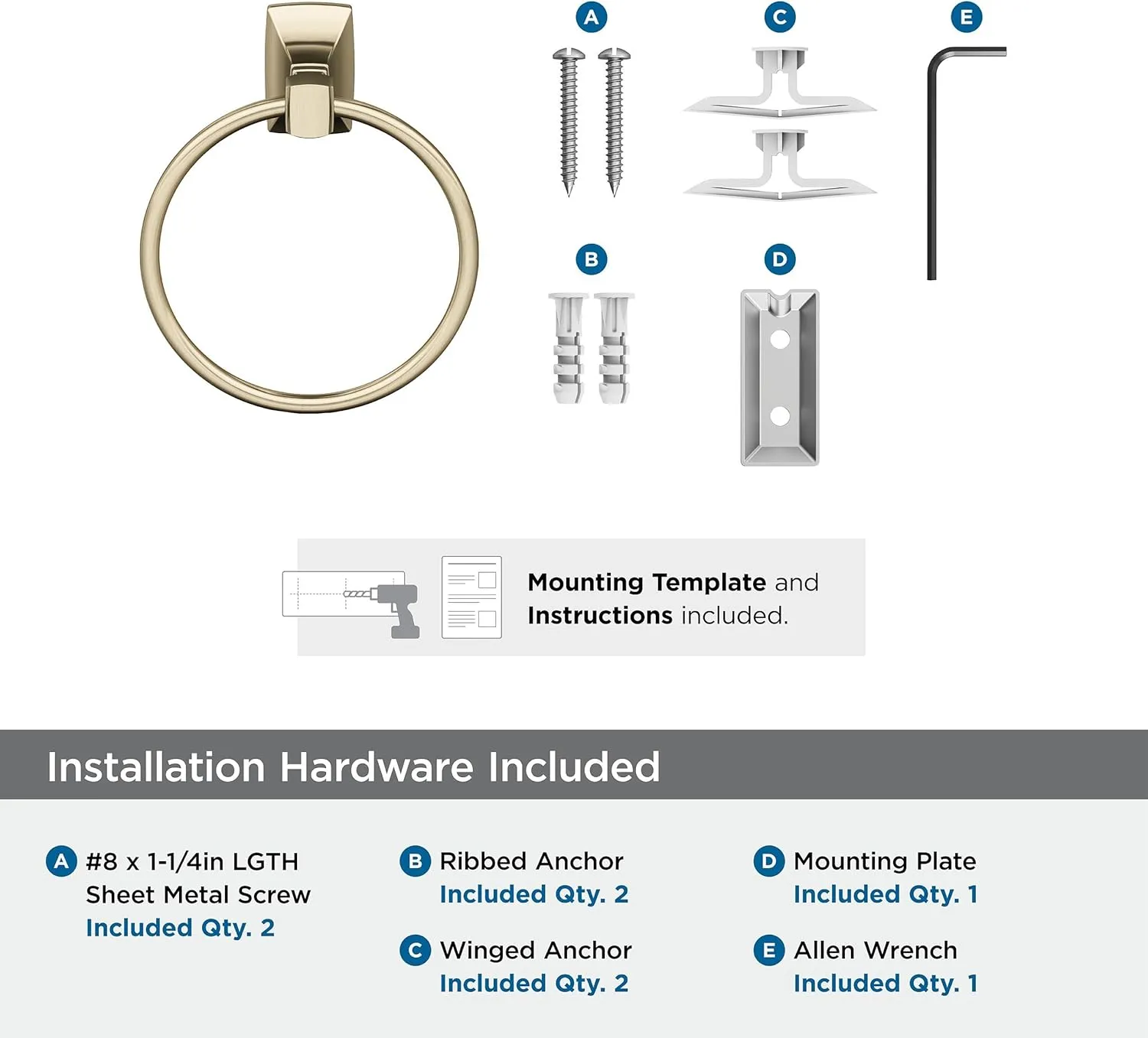 Amerock BH36012BBZ Golden Champagne Towel Ring | Highland Ridge Bath Accessory | 7-7/16 in (189 mm) Length | Hand Towel Holder for Bathroom Wall or Small Kitchen