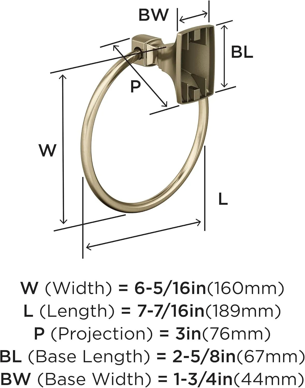 Amerock BH36012BBZ Golden Champagne Towel Ring | Highland Ridge Bath Accessory | 7-7/16 in (189 mm) Length | Hand Towel Holder for Bathroom Wall or Small Kitchen