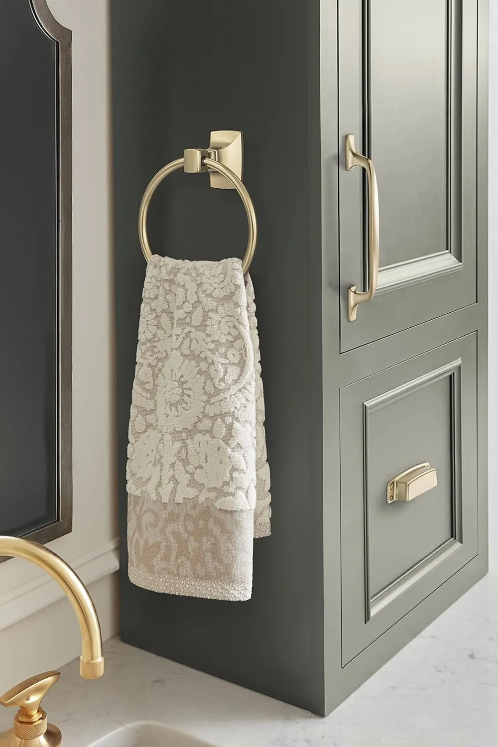 Amerock BH36012BBZ Golden Champagne Towel Ring | Highland Ridge Bath Accessory | 7-7/16 in (189 mm) Length | Hand Towel Holder for Bathroom Wall or Small Kitchen