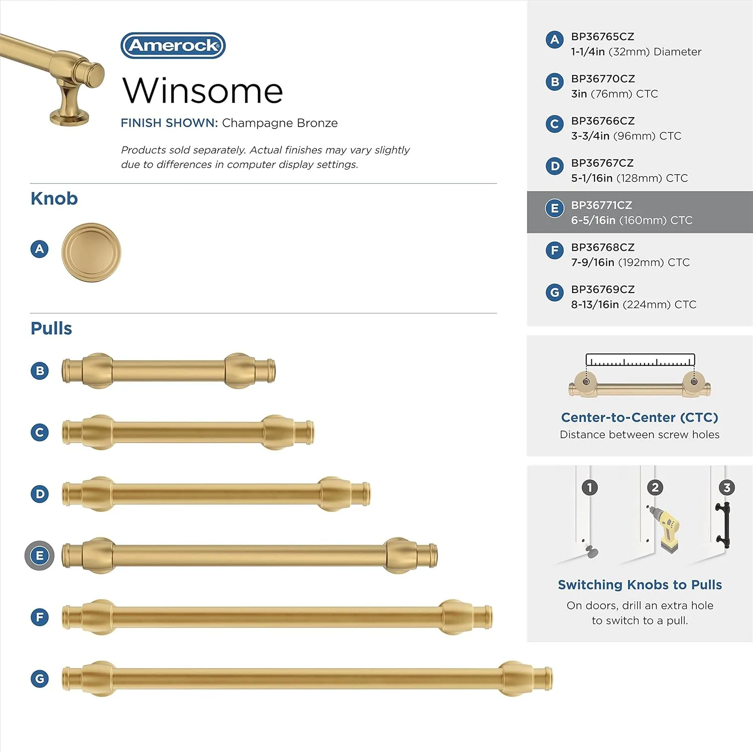 Amerock BP36771CZ | Champagne Bronze Cabinet Pull | 6-5/16 in (160 mm) Center-to-Center Cabinet Handle | Winsome | Drawer Pull | Kitchen Cabinet Handle | Furniture Hardware