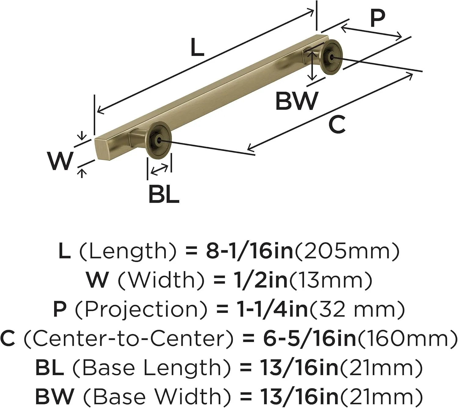 Amerock BP37106BBZ | Everett 6-5/16 in (160 mm) Center-to-Center Golden Champagne Cabinet Pull | Kitchen Cabinet Hardware | Furniture Hardware | Bathroom Drawer Handle