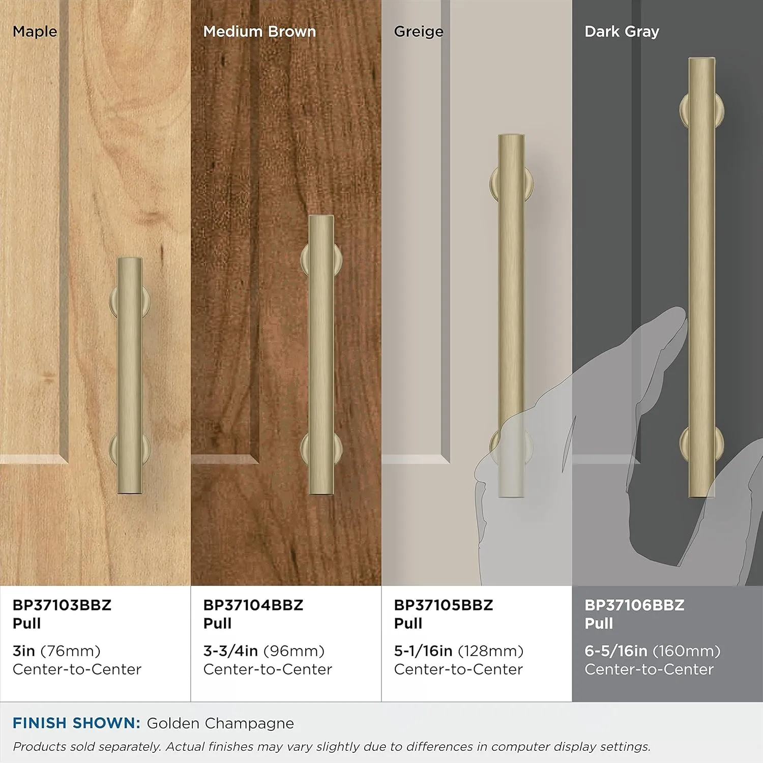 Amerock BP37106BBZ | Everett 6-5/16 in (160 mm) Center-to-Center Golden Champagne Cabinet Pull | Kitchen Cabinet Hardware | Furniture Hardware | Bathroom Drawer Handle