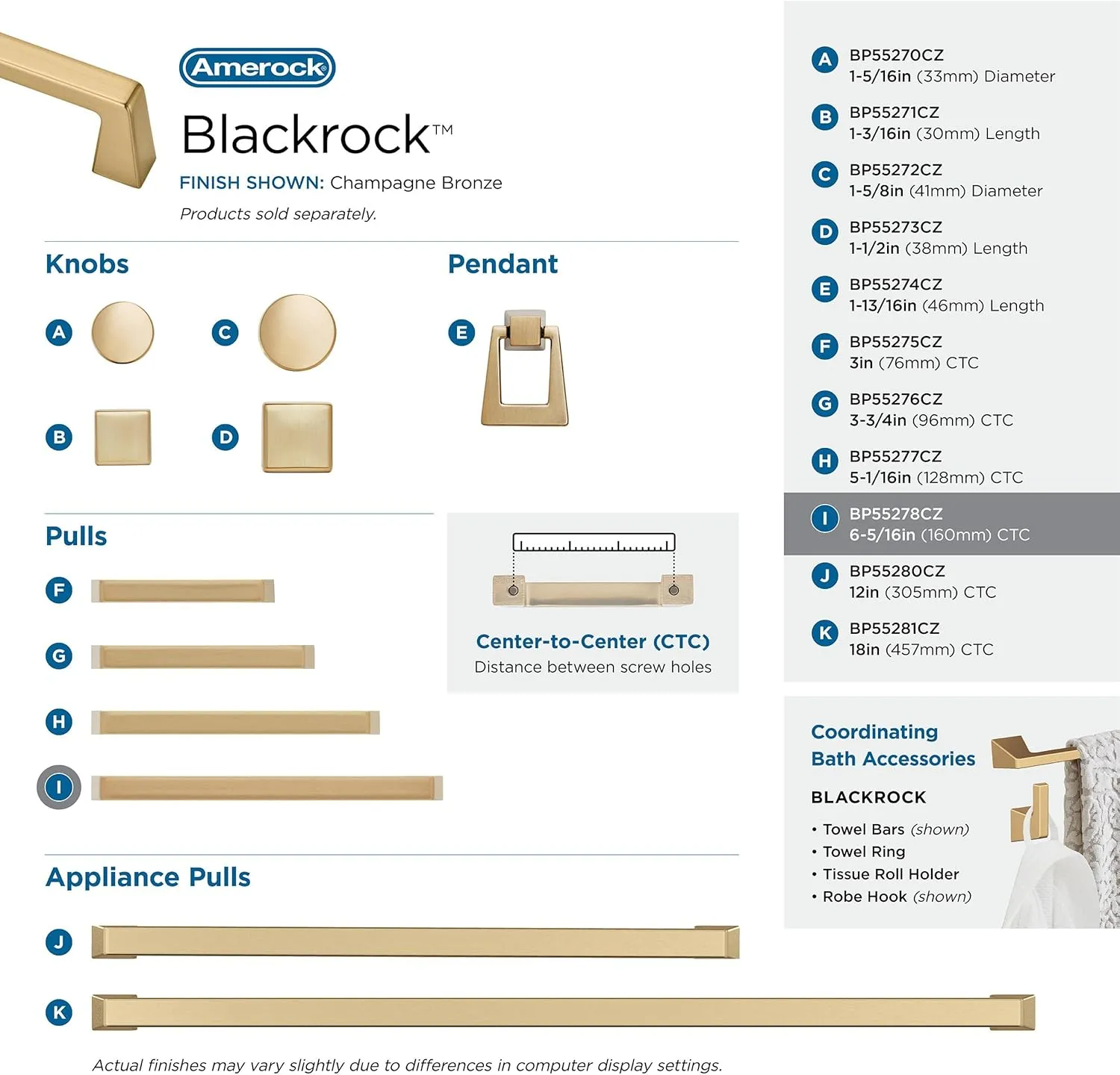 Amerock | Cabinet Pull | Champagne Bronze | 6-5/16 inch (160 mm) Center to Center | Blackrock | 1 Pack | Drawer Pull | Drawer Handle | Cabinet Hardware