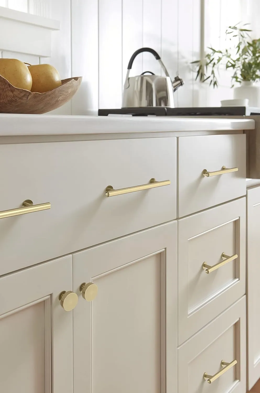 Amerock | Cabinet Pull | Golden Champagne | 5-1/16 in (128 mm) Center-to-Center Drawer Pull | Radius | Kitchen and Bath Hardware | Furniture Hardware