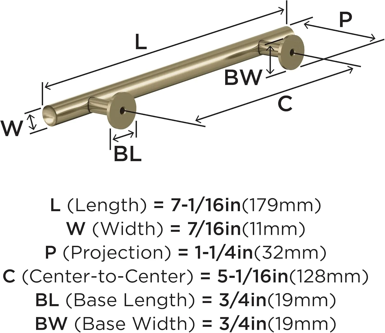 Amerock | Cabinet Pull | Golden Champagne | 5-1/16 in (128 mm) Center-to-Center Drawer Pull | Radius | Kitchen and Bath Hardware | Furniture Hardware
